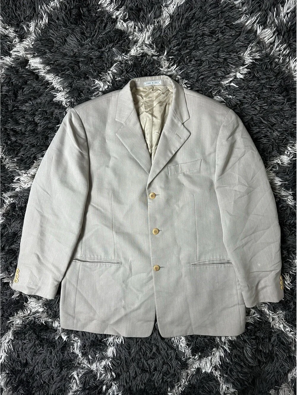 Vintage Bachrach Mens Suit Jacket Blazer Made In Italy Beige 3-Button Sz ~44R